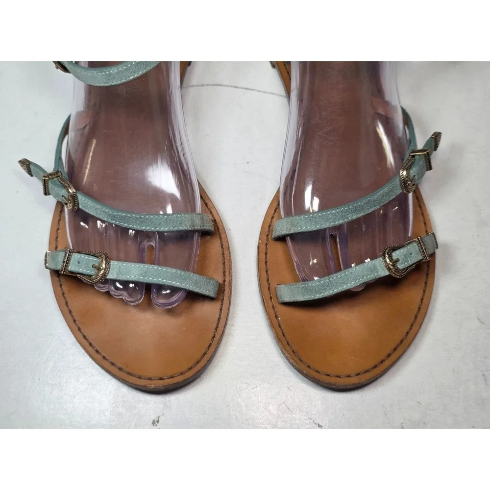Sezane Les Souliers Sandals Women's Size 10 Teal Green Suede Strappy Shoes Italy